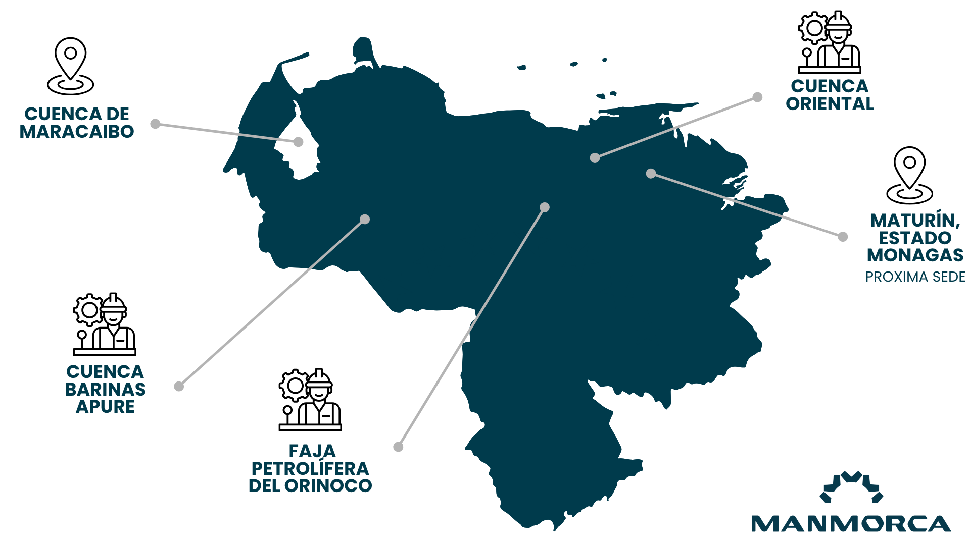 Mapa de cobertura de operaciones petroleras Manmorca en Venezuela